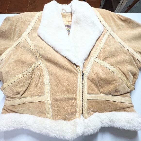 VTG Adventure Bound Wilsons Leather Suede Faux Fur Cropped Bomber Jacket XL - Picture 13 of 15